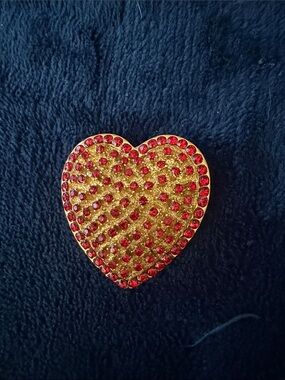 Gold and Red Heart Crystal Brooch - Women Jewelry